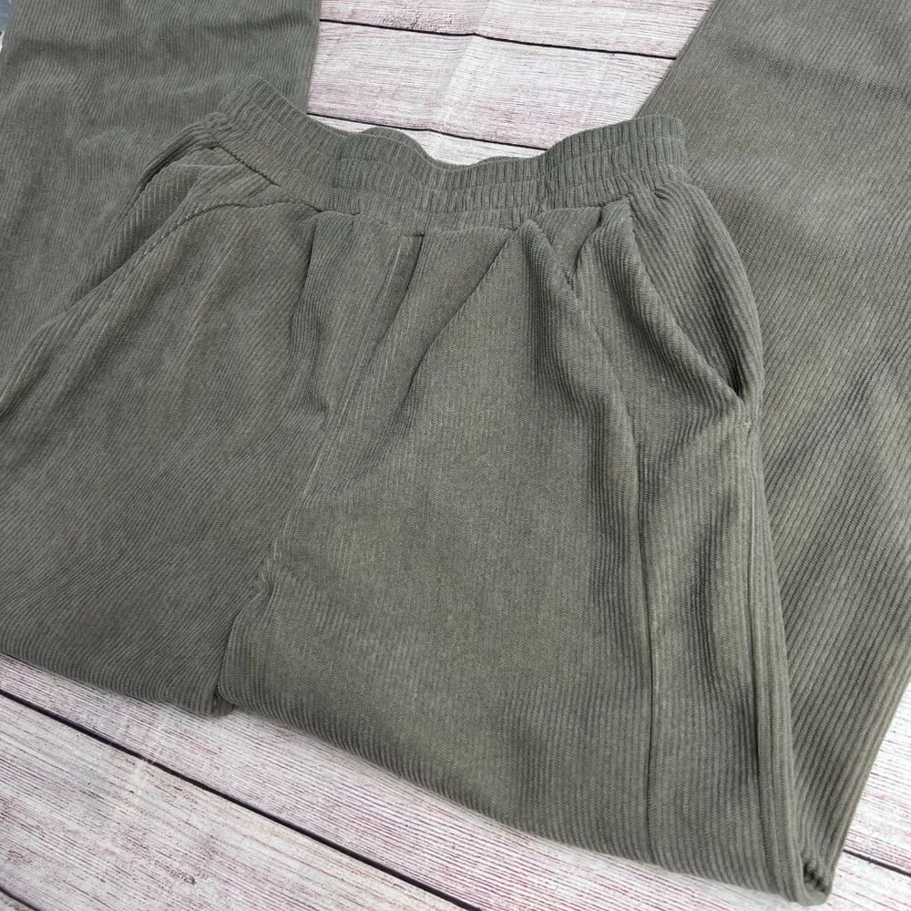 Halara High Waisted Pocket Straight Leg Mop Corduroy Casual Pants Size Small‎